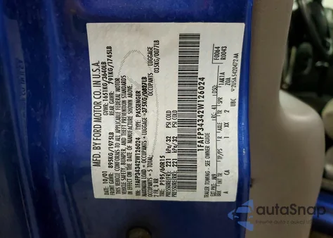 2002 Ford Focus Se из США, поврежденный, VIN 1FAFP34342W126024